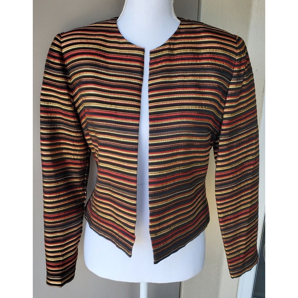 Maggy L Jacket Womens 4 Metallic Red Gold Striped Lurex‎ Cropped Party Coat VTG